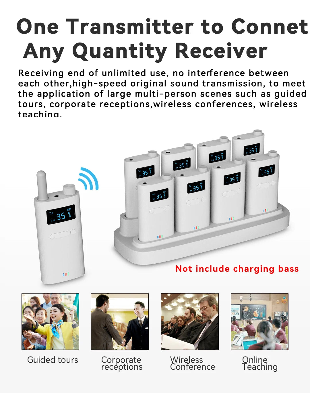 Tebe 2.4G Wireless Tour Guide System with Microphone Portable Audio Transmitter Receiver for Church Excursion Museum Conference