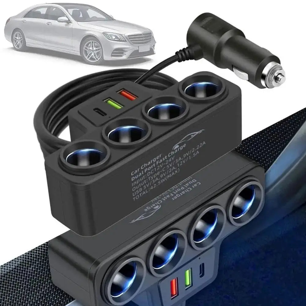 120W 4 Port USB Charging Socket Cigarette Lighter Splitter Quick Charge 12V 24V For Phone IPad 3.0 Car Charger Adapter