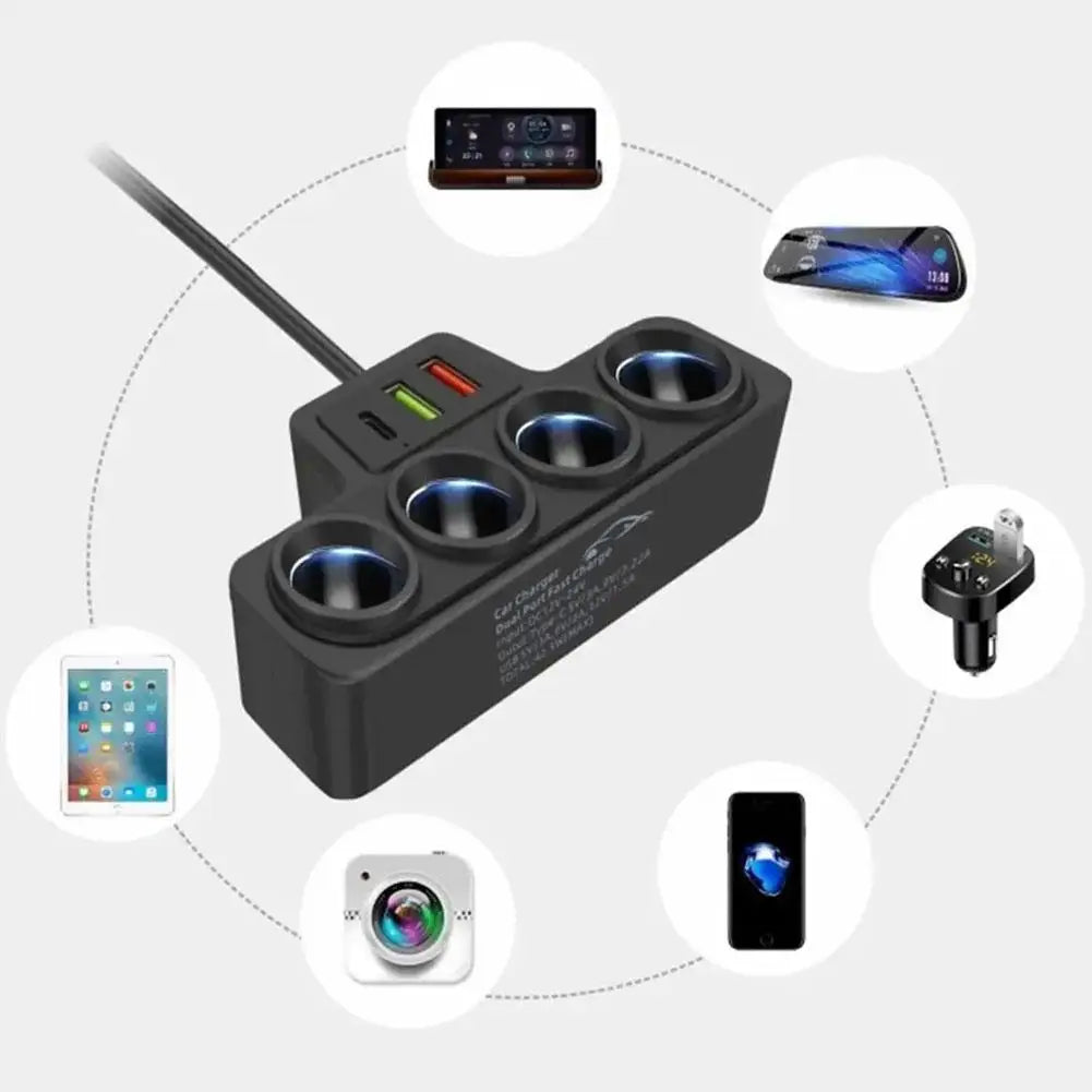 120W 4 Port USB Charging Socket Cigarette Lighter Splitter Quick Charge 12V 24V For Phone IPad 3.0 Car Charger Adapter