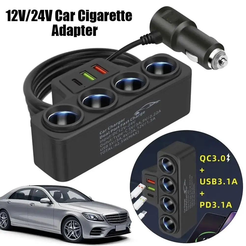 120W 4 Port USB Charging Socket Cigarette Lighter Splitter Quick Charge 12V 24V For Phone IPad 3.0 Car Charger Adapter
