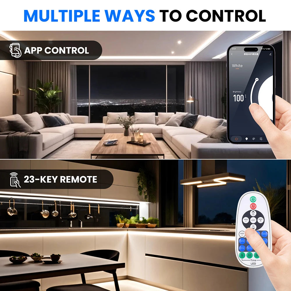 WIFI Bluetooth 220V Dimmable COB LED Strip Light Wall Touch 23key Remote 750W Controller 288LEDs Waterproof Flex Lamp Home Decor