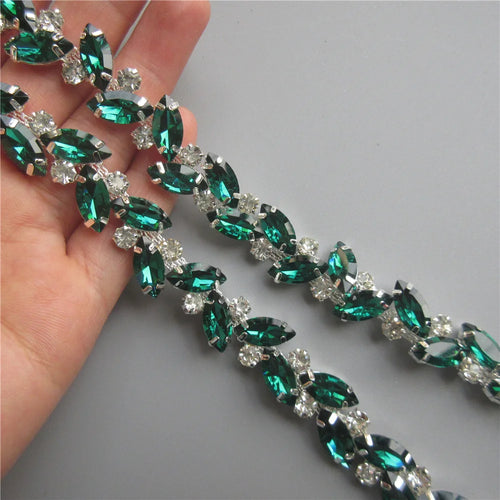 45cm Leaves Glass Crystal Chain Bling Peacock Green Rhinestone Trim Ribbon DIY Decoration Necklace Wedding Dress Clothes Craft