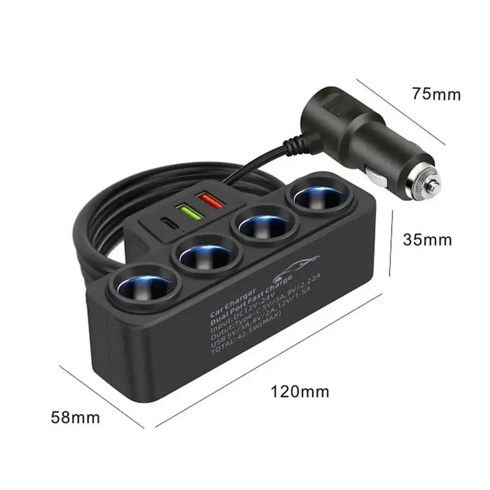 120W 4 Port USB Charging Socket Cigarette Lighter Splitter Quick Charge 12V 24V For Phone IPad 3.0 Car Charger Adapter