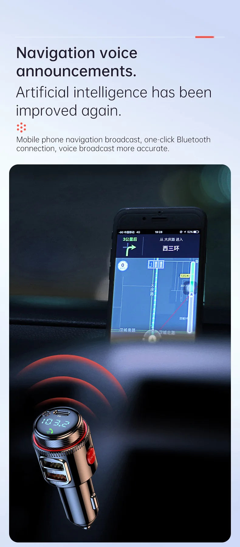 VR Robot PD30W+QC 3.0 Bluetooth 5.4 Car MP3 Player FM Transmitter Wireless Handsfree U Disk Play USB Car Fast Charge Adapter