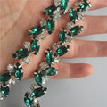 45cm Leaves Glass Crystal Chain Bling Peacock Green Rhinestone Trim Ribbon DIY Decoration Necklace Wedding Dress Clothes Craft