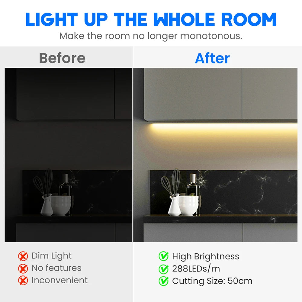 WIFI Bluetooth 220V Dimmable COB LED Strip Light Wall Touch 23key Remote 750W Controller 288LEDs Waterproof Flex Lamp Home Decor